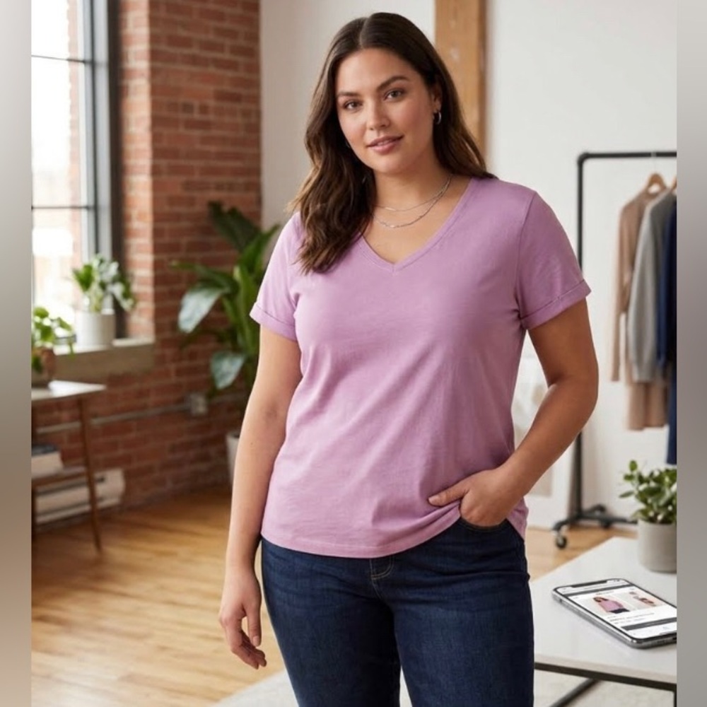 Reitmans Light purple V-Neck Short Sleeve Top